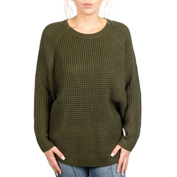 Waffle Knit Sweater - Olive Green - Picture 5 of 6